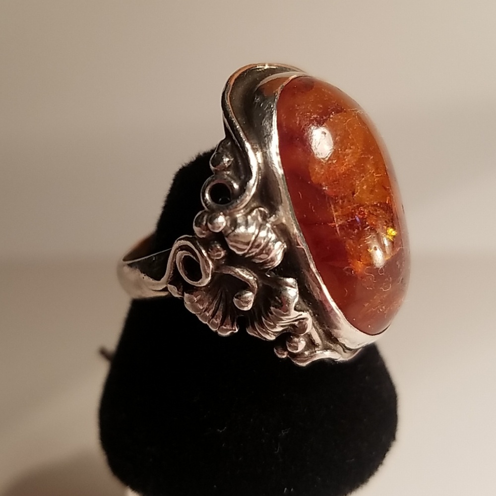 ARTISAN Antique Art Nouveau Baltic Amber Ring